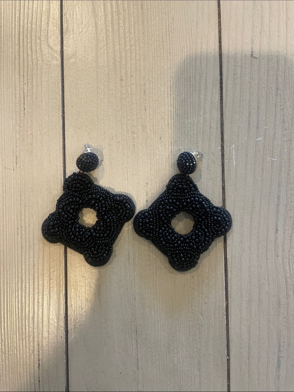 Black Beaded Statement Drop Earrings - Women's Jewelry